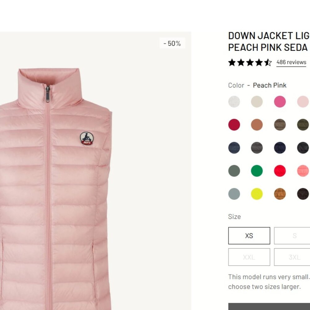 JOTT Peachy Pink Seda Down Vest S / M $139